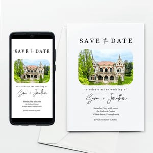 Veranstaltungsort speichern das Datum Kartenvorlage, druckbare Hochzeit Ort speichern das Datum Telefon einladen Evite, Download digitale Textdatei