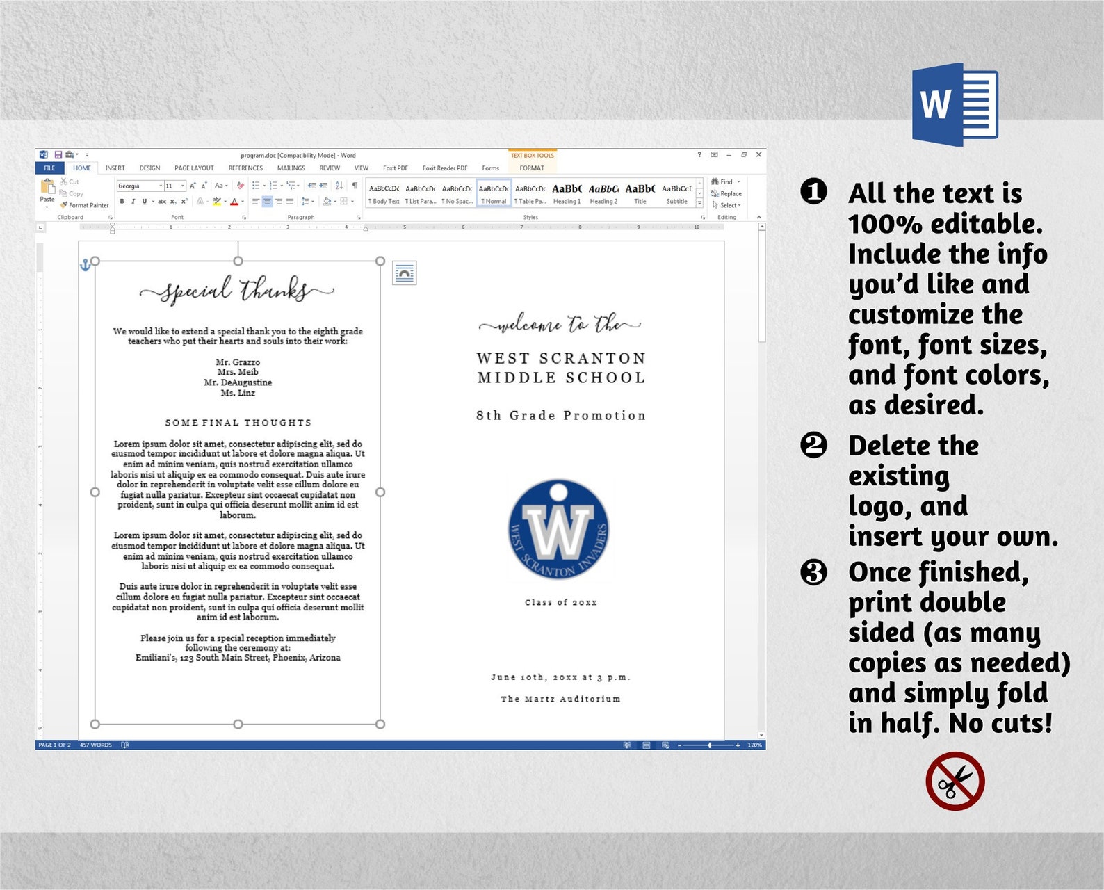 Graduation Program Template Printable Pamphlet Editable Word - Etsy