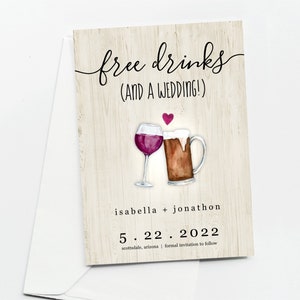 Kostenlose Getränke Lustige Save the Date Karte, druckbare Einladungsvorlage, Wein Bier Toast einladen Evite, bearbeitbare Sofortiger Download Digitale Datei