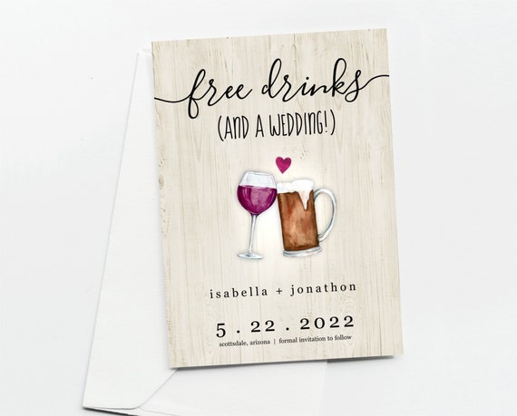 Free Drinks Funny Save the Date Card Printable Invitation - Etsy