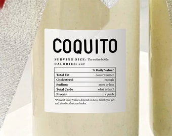 Coquito Nutritional Information Facts Label Template, Printable Funny Puerto Rican Eggnog Gift Bottle Sticker, Digital File Instant Download