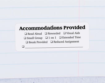 Accommodations Provided Sticker Template - Printable Teacher Special Education IEP Modifications for Avery Label 1 x 2-5/8", Editable PDF