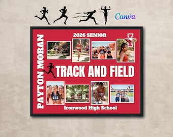 Track and Field Senior Night Collage Canva Template, Add Photos, Text & School Logo, 11x14 Poster Print Gift, (Digital Download)