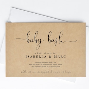 Modello stampabile di invito per Baby Bash Shower, invito per Baby Shower di coppia, file digitale per il download immediato di carta Kraft di genere neutro