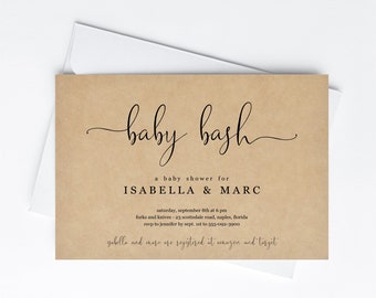 Printable Baby Bash Shower Invitation Template, Couple's Baby Shower Invite Evite, Gender Neutral Kraft Paper Instant Download Digital File