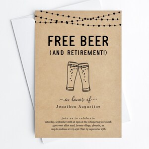 Modèle d’Invitation fête de retraite drôle de bière gratuite, amusant imprimable homme femme bière brasserie Surprise inviter Evite, téléchargement immédiat numérique