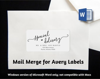 Mail Merge Envelope Label Address Template - Avery 2 x 4" - Microsoft Word - Printable Instant Download Digital File - Wedding Christmas