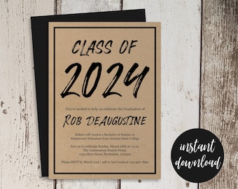 Boys Graduation Party Invitation Template - High School or College 2024 -  Women Men Girl Boy - Printable Instant Download Digital File PDF