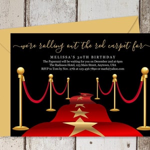 Printable Red Carpet Invitation Template - Hollywood Theme Party Invitations - Birthday, Retirement, Grand Opening Event - Instant Download