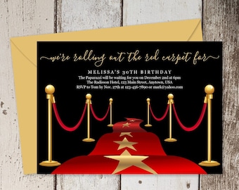 Printable Red Carpet Invitation Template - Hollywood Theme Party Invitations - Birthday, Retirement, Grand Opening Event - Instant Download