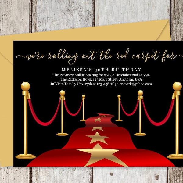 Printable Red Carpet Invitation Template - Hollywood Theme Party Invitations - Birthday, Retirement, Grand Opening Event - Instant Download