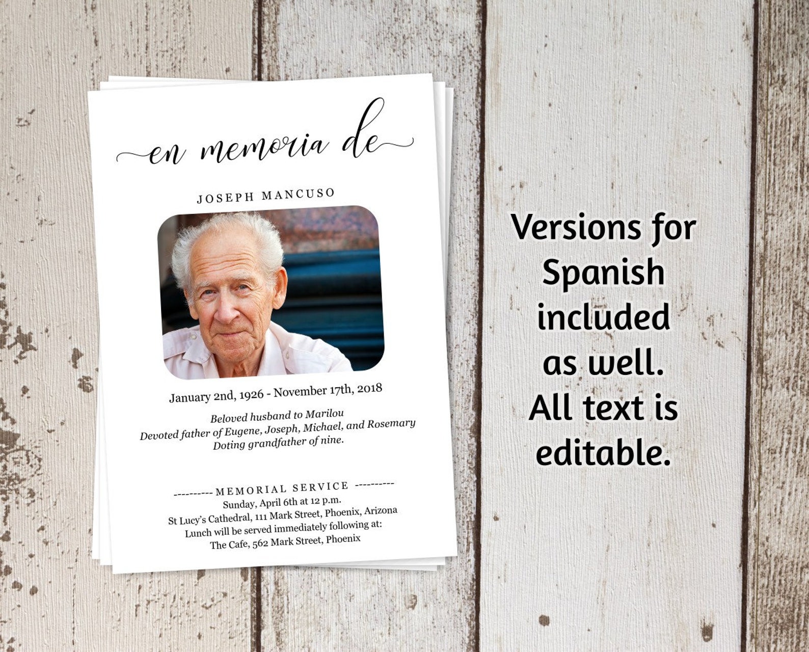 Funeral Announcement Template Printable Memorial Service Etsy Ireland