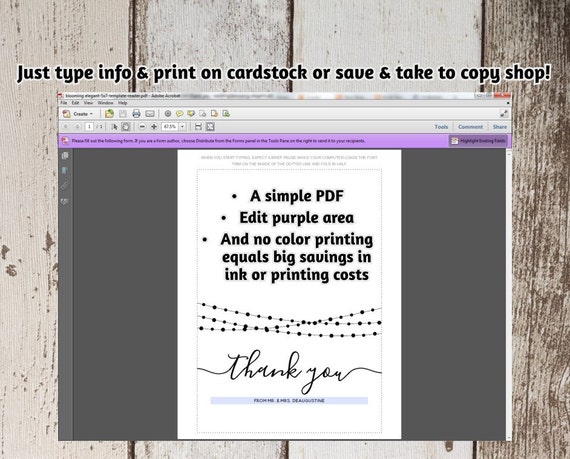 Printable Wedding Thank You Card Template Rustic String Etsy