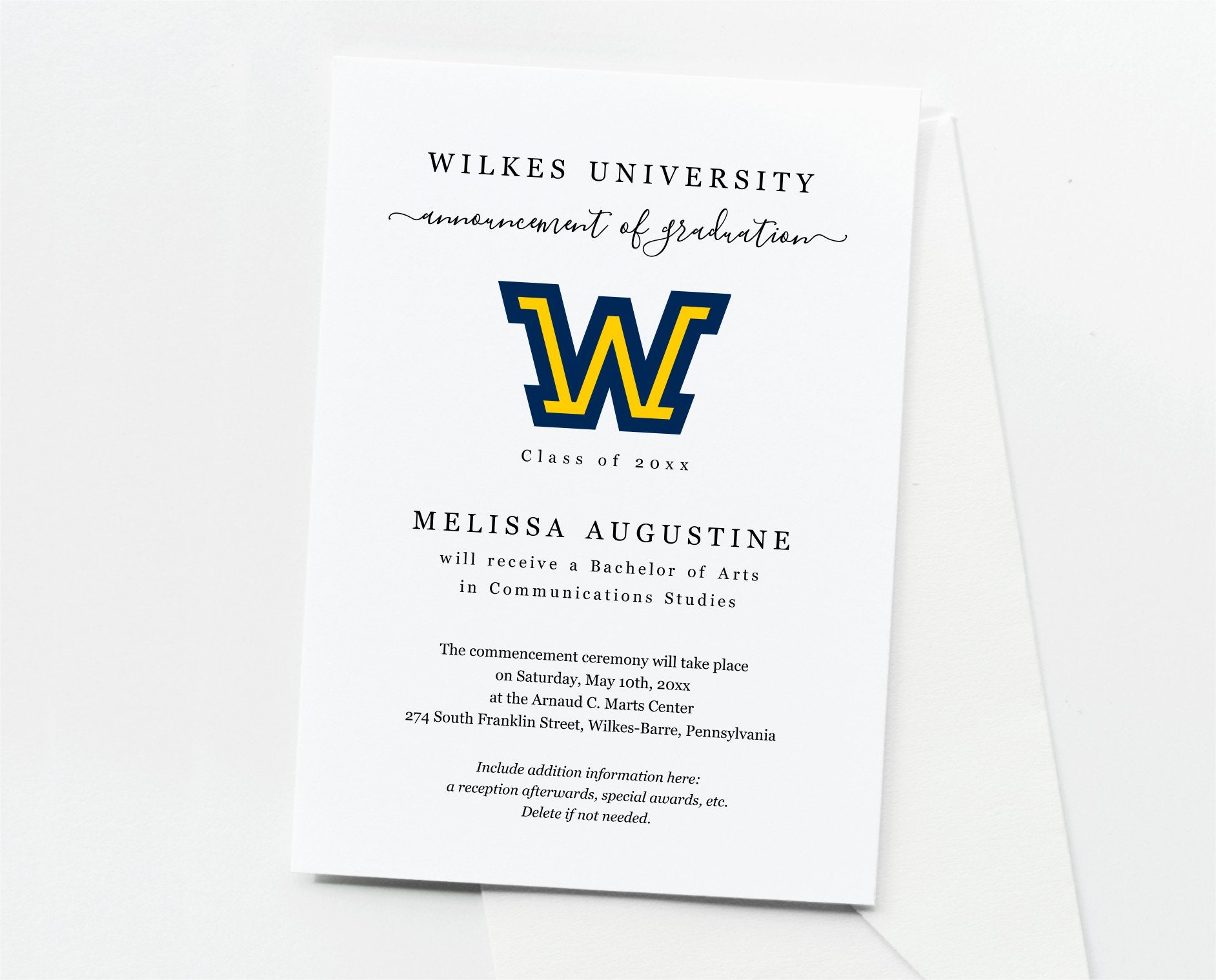 Formal College Graduation Announcement with School Logo, Printable