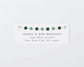 St Patricks Day Address Label Template - Printable Envelope Return Address Label, Avery 1 x 2-5/8", Four Leaf Clovers, Download Editable PDF