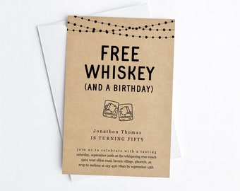 Free Whiskey Bourbon Birthday Party Invitation Template, Fun Funny Adult Man Printable Distillery Invite Evite, 30th 40th 50th 60th Download