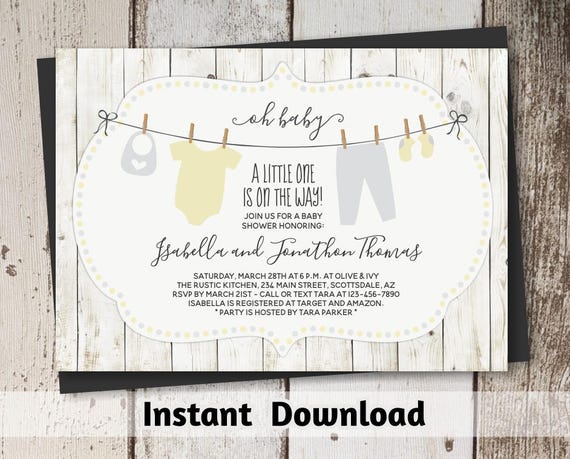 Rustic Baby Shower Invitation Gender Neutral Printable Etsy