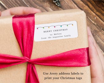 Christmas Gift Label Template, Avery Address Labels 1 x 2-5/8", Printable To From Gift Tag Sticker, Favor Label, Download Digital Editable