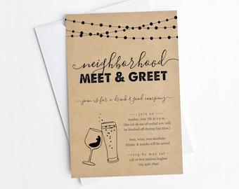 Neighborhood Meet & Greet Invitation Template, Printable Meet the Neighbors Party Invite Evite, Instant Download Digital File Editable PDF