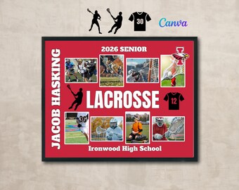 Lacrosse Senior Night Collage Canva Template, Girl or Guy, Add Photos, Text & School Logo, 11x14 Poster Print Gift, (Digital Download)