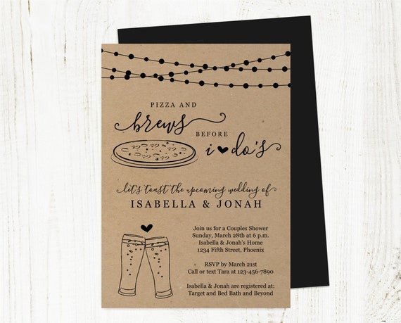 Pizza & Brews Before I Do Couple Shower Invitation Template, Pizza