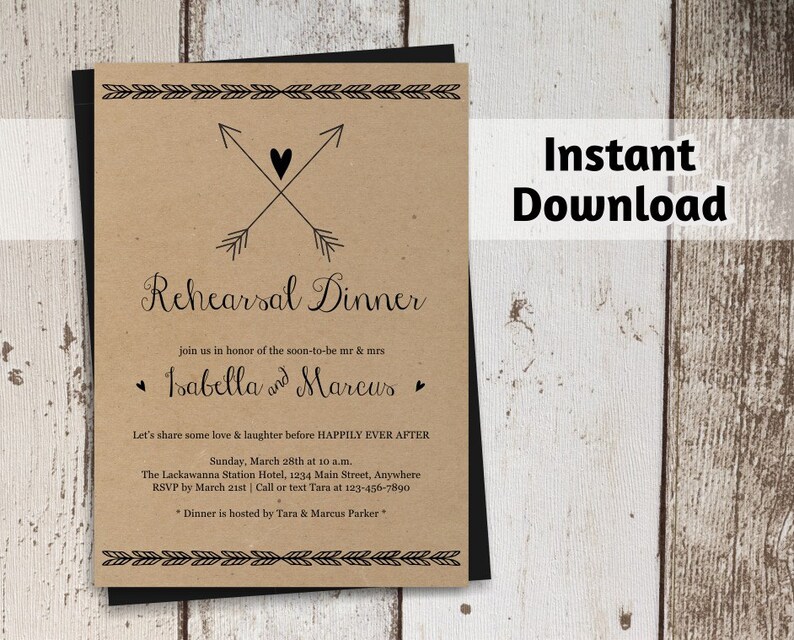 Rehearsal Dinner Invitation Printable Template  Rustic Boho / image 1