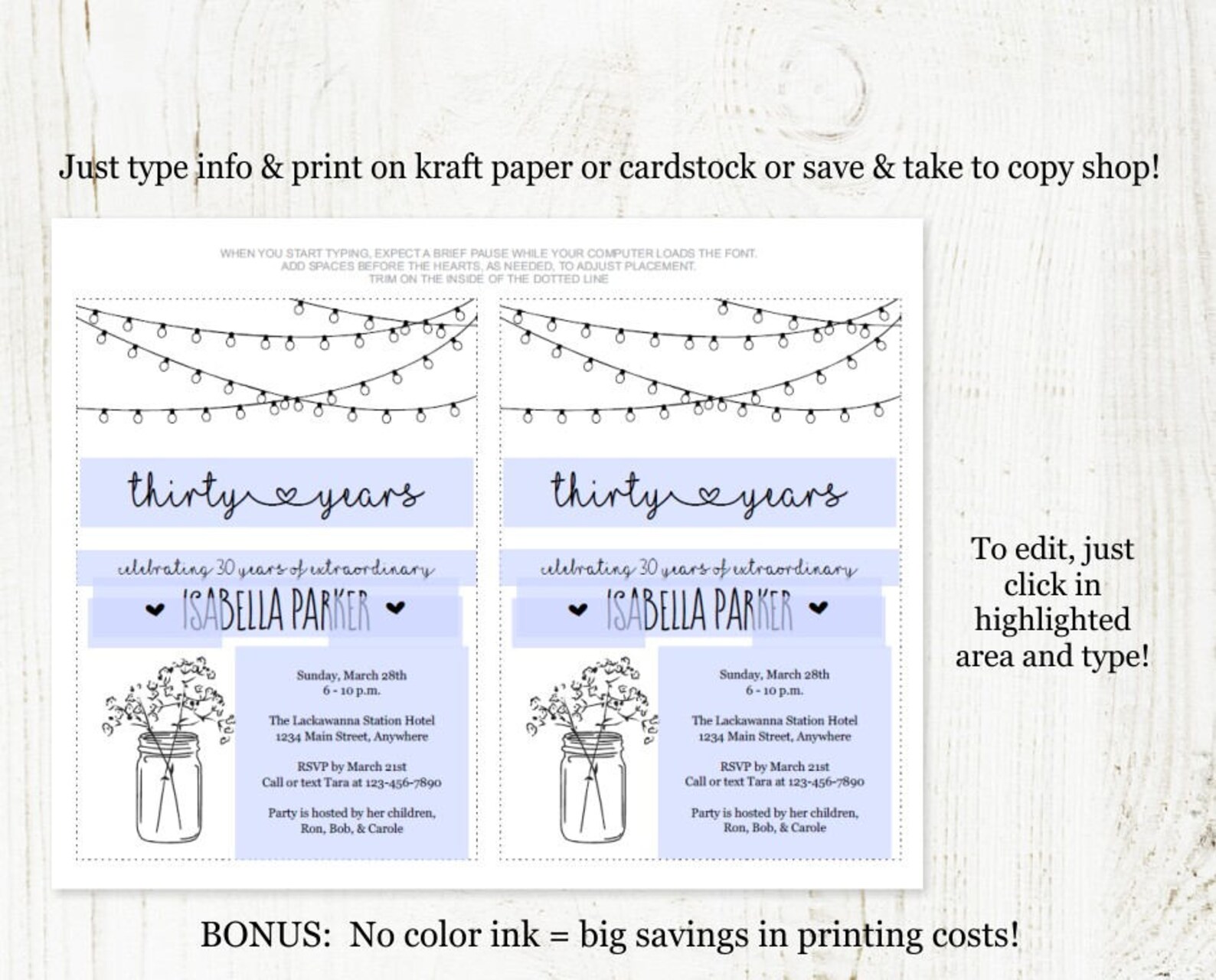 Printable Birthday Invitation for Women Template Rustic - Etsy