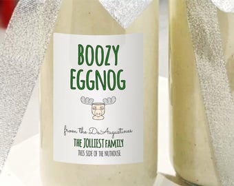 Homemade Eggnog Label Template - Printable Spiked Aged Boozy Egg Nog Gift Bottle Sticker, Personalize Custom Digital File Instant Download