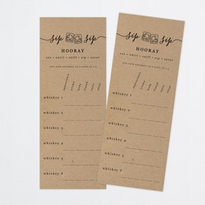 Carta di degustazione di whisky stampabile, Nota scorecard, Foglio di carta rack, Festa, Carta Kraft rustica, Download istantaneo File digitale PDF