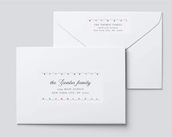 Christmas Address Label Template, Edit in Canva, Christmas Lights, Printable 4 x 2" and 2.625 x 1" Sizes, Avery