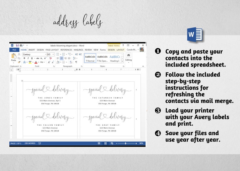 trying to mail merge with avery labels 5260 in word