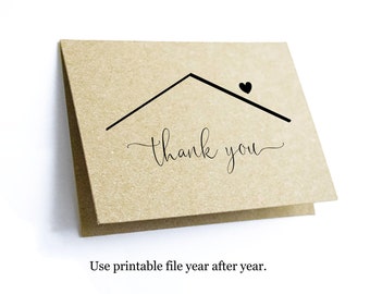 Printable Home Thank You Card Template, Blank Folded Thanks Notecard, Realtor Real Estate Agent Note Download Digital From Buyer to Seller