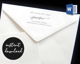 Future Mr & Mrs Return Address Envelope Template for Microsoft Word, Printable Modern Script Instant Download Digital File A7 Wedding Invite