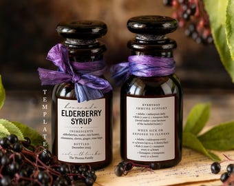 Printable Homemade Elderberry Syrup Labels with Instructions - Gift Sticker Template, Editable PDF Digital File Instant Download DIY