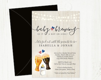 Baby is Brewing Gender Reveal Party Invitation Template - Printable Brewery Baby Shower - Beer & Baby Bottle - Instant Download Digital File