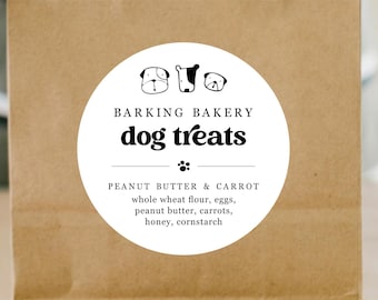 Dog Treat Label Template - Printable Homemade Dog Bakery Business Treat 2" & 3" Round Sticker or Tag, Editable Digital File Instant Download
