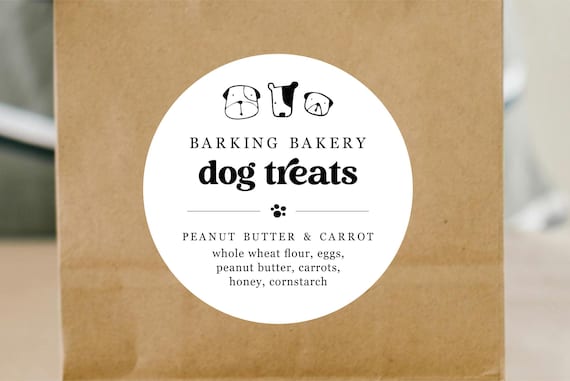 Dog Treat Label Template - Printable Homemade Dog Bakery Business Treat 2" & 3" Round Sticker or Tag, Editable Digital File Instant Download