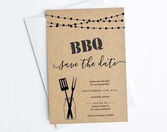 BBQ Save the Date Card Template, Printable Wedding Birthday Annual Business Party Grand Opening, Editable Instant Download Digital File