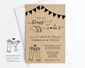 Taco and Brews and I Do Wedding Invitation Template, Printable Taco and Beer Wedding Reception Fiesta Invite Instant Download Digital File