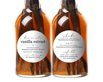 Homemade Vanilla Extract Labels with Instructions - Set of 20 Front and Back (40 in all) Personalized Gift Stickers - Water & Oil Resistant