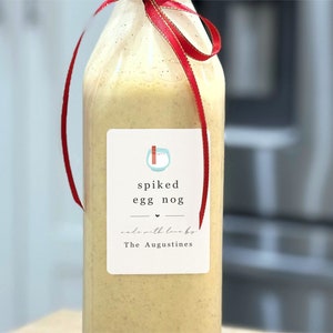 Homemade Eggnog Label - Set of 15 Personalized Spiked Spiced Aged Egg Nog Gift Stickers - Water & Oil Resistant