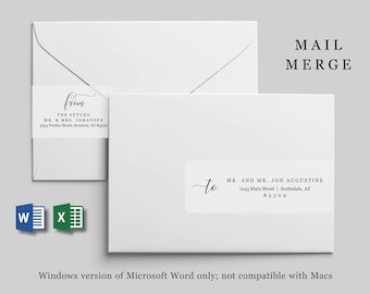 Mail Merge Address Template for Wraparound Labels - Microsoft Word Excel Avery 22838 - Printable Wrap Around - Instant Download Digital File