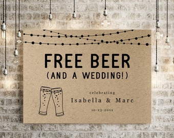 Funny Free Beer Welcome Sign Printable Template - Couple Baby Shower Wedding Birthday Brewery Poster DIY Instant Download Digital File PDF