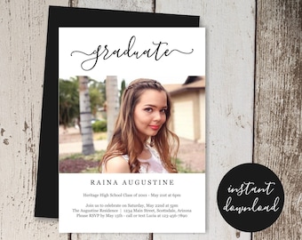 Graduation Party Invitation Template, Photo / Picture Announcement Invite, Boy / Girl, High School / College, Instant Download Digital File