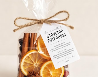 Homemade Stovetop Potpourri Mix Gift Tag Template - Includes Ingredients and Instructions, Christmas Potpourri, Editable PDF Download