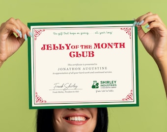 Jelly of the Month Certificate, Editable Canva Template, Fun Christmas Vacation Gift / Decoration, Printable 8x10 Print, Instant Download