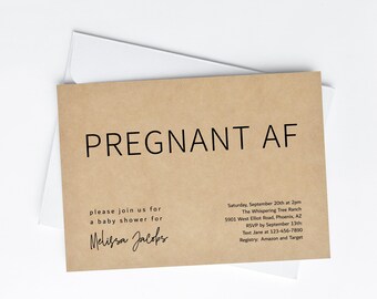 Funny Baby Shower Invitation Template, Printable Pregnant AF Simple Gender Neutral Invite Evite for Boy or Girl, Instant Download Digital