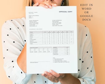 High School Report Card Template, Printable Editable Homeschool File for Microsoft Word & Google Docs, Fillable Digital Download