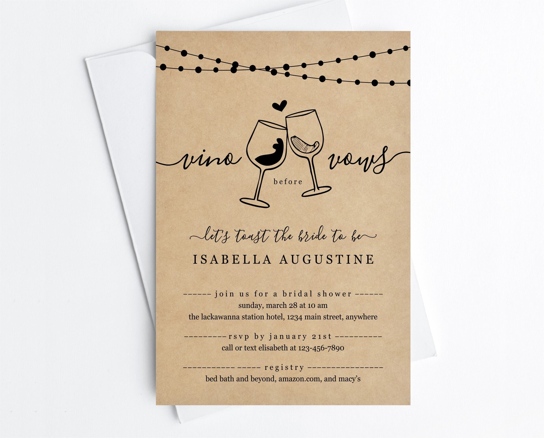 Vino Before Vows Funny Bridal Shower Invitation Template, Printable