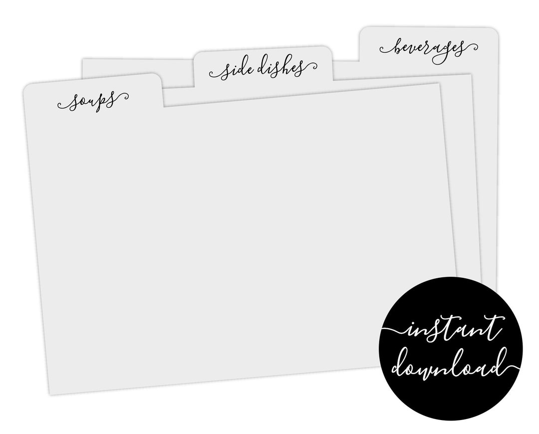 Editable Recipe Card Divider Template Printable Index Card Size 3x5 4x6 5x7 4x8 Easy Category